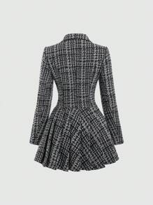 Sweetra 女士双排扣长袖连衣裙粗花呢女装 - 黑色 - 查看 2