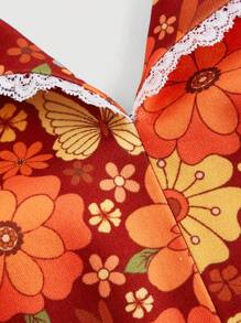 SHEIN MOD Top tipo tank con cuello halter, de talla grande, con estampado floral retro hippie, parches de encaje - Multicolor - Ver 3