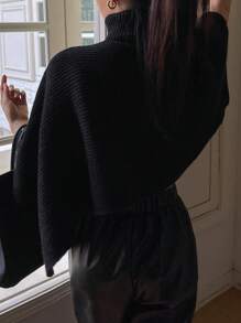 DAZY 女士纯色高领蝙蝠袖短款宽松毛衣，秋冬