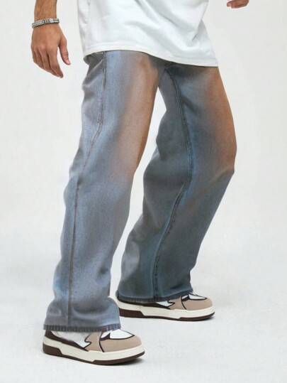 Street Life Jeans casual ample avec poches à boutons contrastants pour hommes