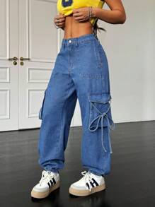 SHEIN Essnce 女士休闲宽松工装牛仔裤，蓝色