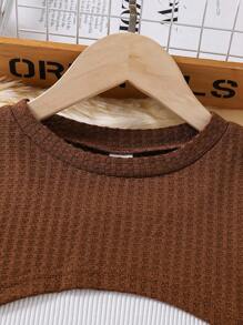 少女 3 件套：纯色上衣、长袖衬衫、格子裙 - 咖啡棕 - 查看 7