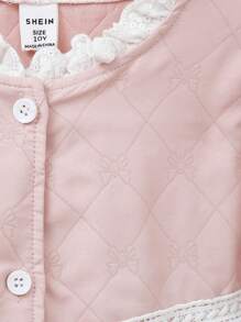 2 Stücke Mädchen Pink einfarbiges Lässig Loungewear Set mit Spitzenbesatz, Langarm - Pink - Übersicht 3