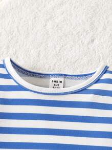 SHEIN 2 sztuki dla chłopca/dziewczynki, luźny T-shirt z okrągłym dekoltem i długim rękawem, pasujące do słodkiego słonia, dżinsowe spodnie z szelkami, jesień