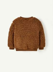 Cozy Pixies 2pcs Baby Girls Cute Cat Print Thickened Crew Neck Sweatshirt And Pants Set - Brown - View 2