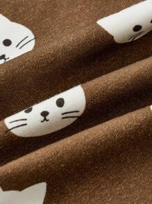 Cozy Pixies 2pcs Baby Girls Cute Cat Print Thickened Crew Neck Sweatshirt And Pants Set - Brown - View 8