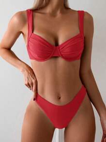 Swim Chiccia 1set Women Summer Solid Color Bikini Swimwear