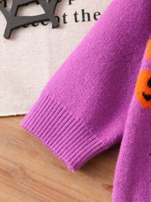 Áo len cardigan họa tiết bí ngô và dơi dễ thương cho bé gái Halloween - Màu Hoa hồng đỏ - Xem 3