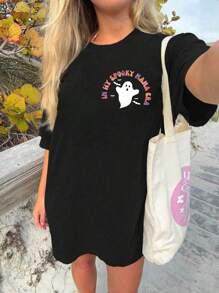 Calvaya Plus Size Crew Neck Short Sleeve Letter Print Casual T-Shirt