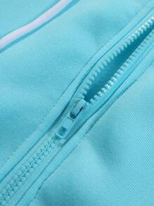 Manfinity EMRG Letter & Flame Print Zip-Up Hoodie And Drawstring Sweatpants Casual Set, Men Sweatsuit Set, Men 2 Piece Set, Blue Sweatsuit - Baby Blue - View 8