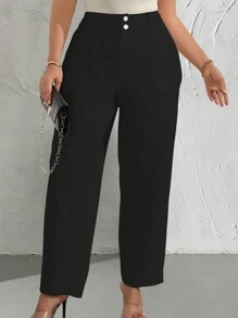 EMERY ROSE Pantalon costume casual unicolore grande taille - Noir - Voir 5