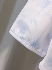 女童休闲蓝白棕榈树印花连帽拉链夹克，夏季 - 白色 - 查看 5