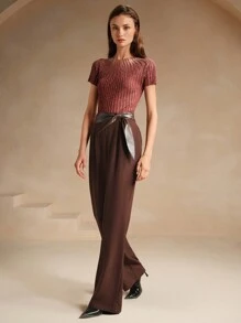 Anewsta Pantalones rectos con panel - Color caoba - Ver 4