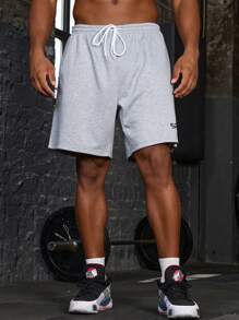 Manfinity Sport PWRUP Pantaloni scurți sport de vară pentru bărbați, marimi mari, cu imprimeu cu litere, cu snur