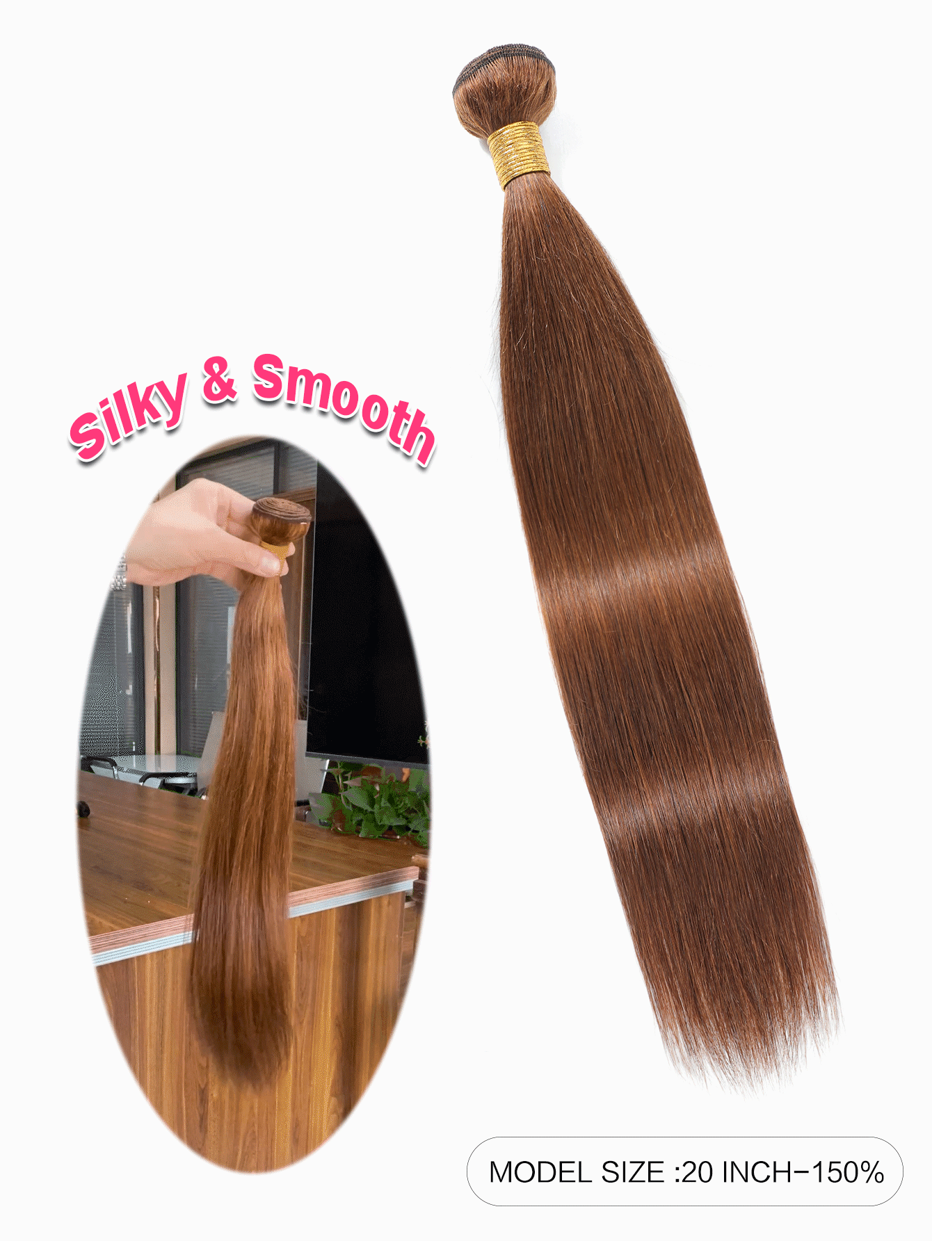 Vừa Nâu Đỏ Màu 4 # Trinh Nữ Tóc Dệt Lưng Màu Trơn Mượt Tóc Thẳng Sợi Ngang 10-24 inch - S4 - Xem 2