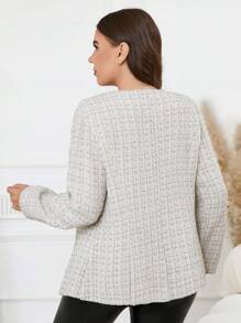 SHEIN Clasi 大码格子休闲西装外套，秋季 - 米色 - 查看 6