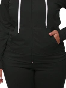 Dây kéo Dây rút Áo Hoodie & Quần thể thao - màu đen - Xem 5