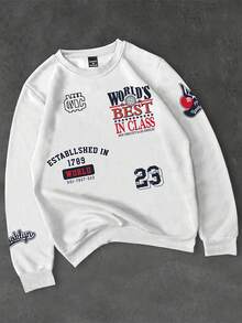 Aesthetic Post 男士休闲圆领长袖字母印花运动衫，适合日常穿着 - 白色 - 查看 4