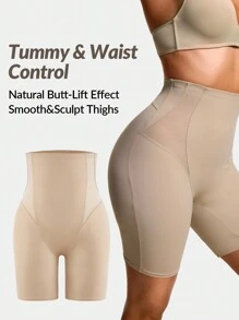 SHAPORA Shaping High-Waisted Mid Thigh Shapewear Short Bottom Body Shaper Butt Lifter-Tummy Waist Thigh Control - Khaki - View 1