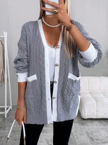 SHEIN LUNE Áo Cardigan Rộng Có Túi Cho Nữ - Nhiều màu - Xem 3