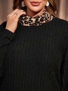 EMERY ROSE Camisa de manga larga con estampado de leopardo y cuello alto para mujer de talla grande, ropa primavera, otoño, otoño