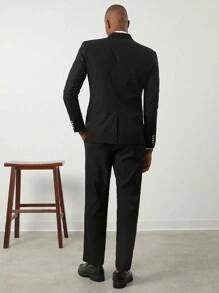 Manfinity VCAY 2pcs Men's Slim-Fit Casual Suit Set, Suitable For Autumn & Winter Office Wear - Black - View 3