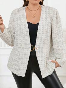 SHEIN Clasi 大码格子休闲西装外套，秋季 - 米色 - 查看 5