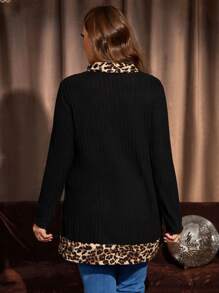 EMERY ROSE Camisa de manga larga con estampado de leopardo y cuello alto para mujer de talla grande, ropa primavera, otoño, otoño