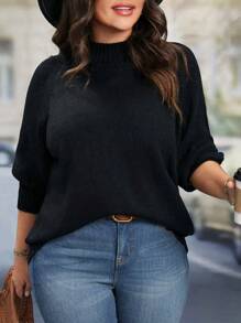 SHEIN LUNE Plus Size Solid Color Round Neck Long Sleeve Simple Casual Pullover Sweater, For Winter Knit Pullover Fall Outfit