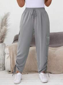 SHEIN LUNE Plus Size Casual Solid Drawstring Cargo Pants