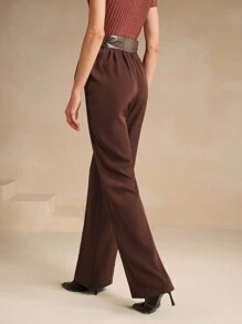 Anewsta Pantalones rectos con panel - Color caoba - Ver 5