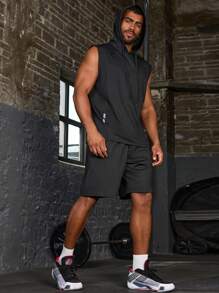 Manfinity Running Quần short thể thao nam cỡ lớn in chữ, cạp chun, dáng rộng, có dây rút, màu đen. - màu đen - Xem 6