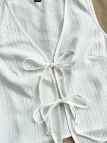 Soleia 女士白色纹理编织系带休闲吊带背心上衣，分层单品 - 白色 - 查看 4