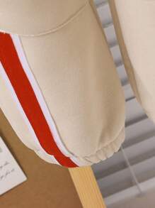 男婴秋冬装纯色休闲连帽运动衫和运动裤 - 卡其色 - 查看 5