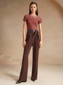 Anewsta Pantalones rectos con panel - Color caoba - Ver 6