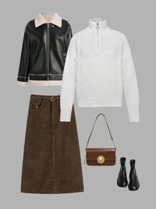 Maglione oversize con collo alto e chiusura lampo per ragazze adolescenti - Bianco - Visualizzare 1