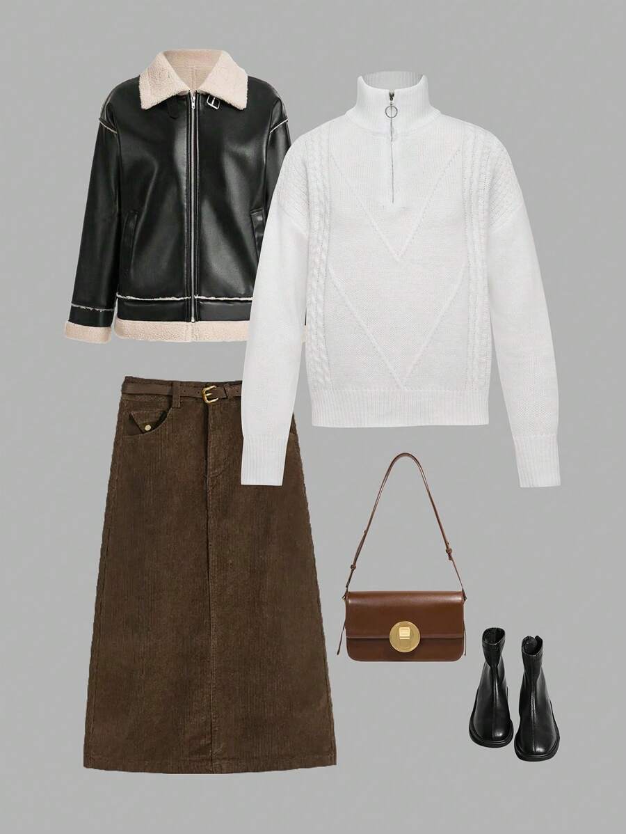 Maglione oversize con collo alto e chiusura lampo per ragazze adolescenti - Bianco - Visualizzare 1