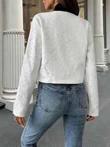 SHEIN LUNE Lace Round Neck Single Breasted Jacket Fall Cloth For Women - White - View 2