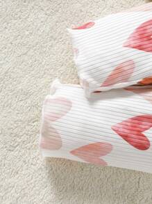 2pcs Baby Girl Casual Heart Print Long Sleeve Top And Pants Set, Spring Autumn - White - View 8