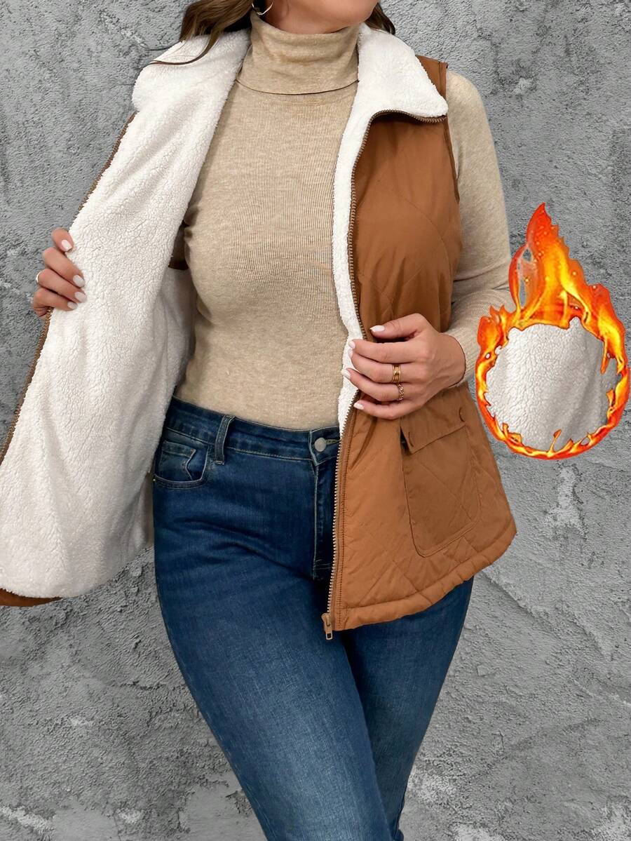 Áo khoác vest đệm cỡ lớn thường ngày cho mùa thu đông - màu nâu - Xem 1