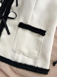 Soleia WYWH 女士度假系带蝴蝶结西装外套、黑白格子纽扣夹克、秋季服装 - 黑與白 - 查看 6