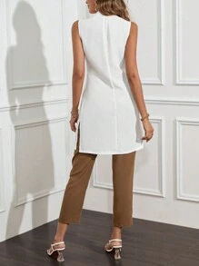 SHEIN Clasi 2pcs/Set Elegant Linen Blend Top And Pants Set - Multicolor - View 2