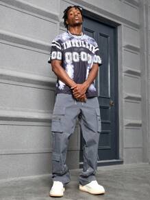 PAVTROS Manfinity Streetrush Men's Casual Solid Color Straight Leg Cargo Pants - Grey - View 3