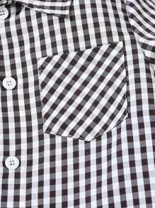 Young Boy Casual Black & White Plaid Long Sleeve Pocket Shirt, Spring & Fall - Black and White - View 5
