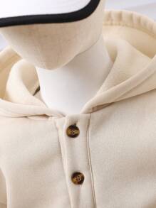 男婴秋冬装纯色休闲连帽运动衫和运动裤 - 卡其色 - 查看 3