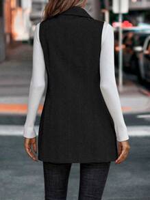 SHEIN Clasi Double Breasted Vest Blazer - Black - View 2