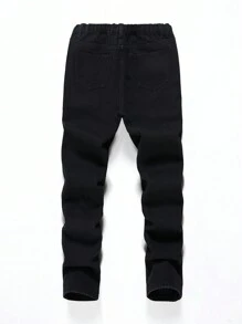 SHEIN Explorewe Quần Jeans Ống Thẳng Đen Trắng In Hình Đầu Lâu Phong Cách Halloween Cho Bé Trai Tuổi Teen - màu đen - Xem 2