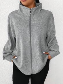 SHEIN LUNE Áo khoác họa tiết kim cương trơn thường ngày cỡ lớn, mùa thu - Xám - Xem 4