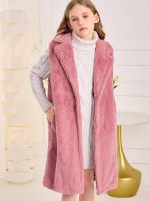 SHEIN Tween Girl Lapel Neck Single Button Vest Coat - Dusty Pink - View 2