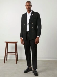 Manfinity VCAY 2pcs Men's Slim-Fit Casual Suit Set, Suitable For Autumn & Winter Office Wear - Black - View 5